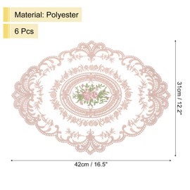 uxcell 6Pack Retro Lace Placemat 12x16-in Oval Embroidered Table Place Mats French Crochet Doilies Coasters Cup Mat for Home Wedding, Dusty Rose