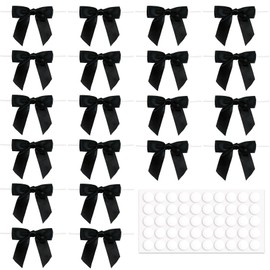 VARMDUKKE 20PCS Satin Ribbon Twist Tie Bows, 3.5 Inch Small Bowknots for Crafts, Soft Premade Bows for Present Bakery Wrapping, Christmas Wedding Decoration - Black
