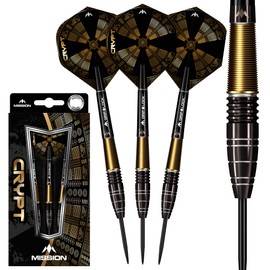 Mission Darts D1594 Crypt | Darts Set with Premium 90% Tungsten Black and Gold PVD Coated Barrel and Steel Tip, M1, 22g