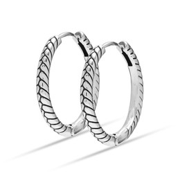 LeCalla 925 Sterling Silver Antique Bali Moments Charm Endless Hoop Earrings for Women, Silver, No Gemstone