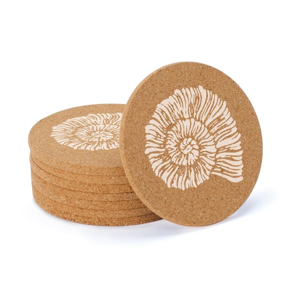 Thirstystone Seashells 8-Pack Thick Natural Cork Coasters Manufactured in The