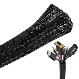 Taiyeestar 5 m Cable Sleeve, Black, 12-20 mm Cable Protection Tube, Cable Hiding, Cable Duct, Flexible Fabric Hose, Self-Closing Cable Tube for Desk, TV, Computer, PC