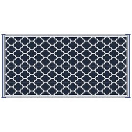 Outsunny Reversible Outdoor Rug, 9' x 18' Waterproof Plastic Straw Floor Mat, Portable RV Camping Carpet, Large Floor Mat for Backyard, Deck, Picnic, Beach, Blue & White