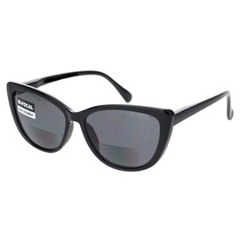 Cateye Bifocal Reading Sunglasses Sun Readers for Women with Designer Style Frame (Black 7258, 1.75)