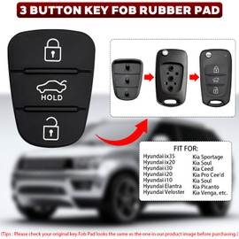 3 Buttons Car Key Keypad for Hyundai 2 Pieces Car Key Shell Remote Control Rubber Key Case Compatible with Hyundai ix35 ix20 i30 i20 i10 Kia Sportage Soul Ceed Rio Picanto Venga