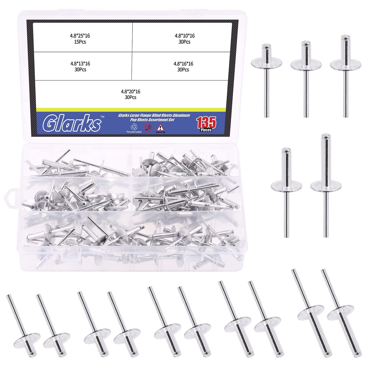 GLARKS G-1978 135Pcs 3/16 inch x 3/8 inch / 1/2 inch / 5/8 inch / 3/4 ...