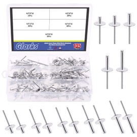 GLARKS G-1978 135Pcs 3/16 inch x 3/8 inch / 1/2 inch / 5/8 inch / 3/4 inch / 1 inch Large Flange Blind Rivets 5 Szie Aluminum Pop Rivets Assortment Set
