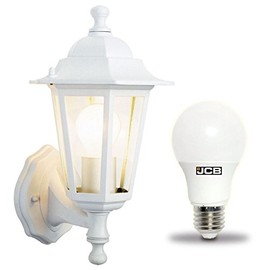 Dependable Trading LTD Traditional 6 Sided Garden/Porch Outdoor Coach Wall Lantern IP44 (White 6 Sided + LED Bulb)