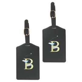 PATIKIL Initial Luggage Tags, 2 Pack Monogrammed PU Leather Baggage Tags Embroidered Letter Suitcase Label Tags Luggage Identifier for Luggage Baggage, Black (B)