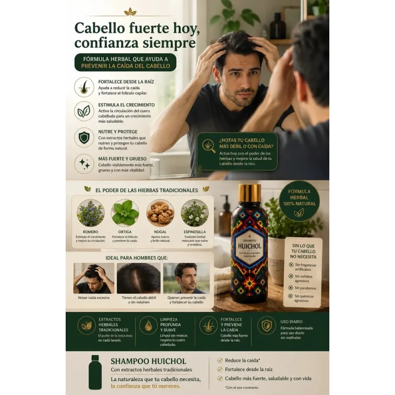 Shampoo Huichol ANTICAIDA en botella de 400mL de 400g por