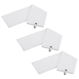 YOKIVE 3 Pcs Tri-Fold Golf Towels, Golf Club Waffle Pattern Towels with D Clip for Golf Balls Lovers (White, 12x12-Inch)