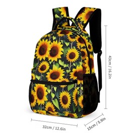 Homieblanket Sunflower Backpack with Lunch Box & Pencil Case, 16 Inch Cute Sunflowers Themed Bookbag, Adjustable Lightweight Large Capacity, Colorful Daily Casual Backpacks Set with Lunch Bag