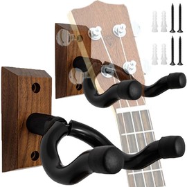 MTSDM 2 Pack Guitar Wall Mount, Black Walnut Guitar Hook Rack, Bass Wall Hook, Hange Holder for Acoustic, Banjo, Bass, Mandolin, Ukulele, Player, Black Walnut Wood Base
