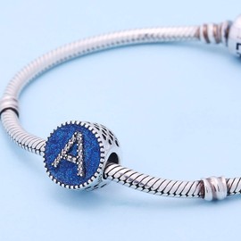 SOUKISS Alphabet A-Z Cubic Stone Charms Solid 925 Sterling Silver Blue Ocean Letter Beads for Snake Chain Bracelet (Letter A)