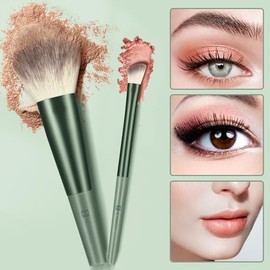 HEYMKGO - Juego de 11 brochas de maquillaje con cerdas sintéticas premium, mango cónico, brocha Kabuki para base, rostro, sombra de ojos, polvos líqui