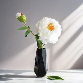 Modern Black Ceramic Vase, 7.5 Inch Geometric Flower vases, Minimalist Design for Table Shelf Centerpiece Home Decor Fit for Housewarming, Weddings, Birthday,Christmas