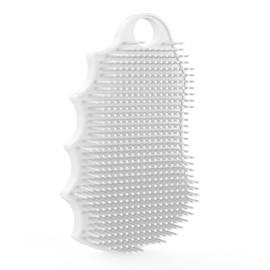 iTokGok Silicone Body Scrubber Silver-Infused Dual-Sided 3-in-1 for Shower, Body Cleaning+Massage+Exfoliator Body Brush Buffer for Men and Women, Silicone Loofah, Non-Slip Handle (White)