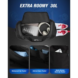 Gonex Gym Duffel Bag with Shoe Compartment Wet Pocket, Large Capacity Sports Duffle Bag for Men Women, Workout & Travel Bag with Multiple Pockets, Black, Small (30L)