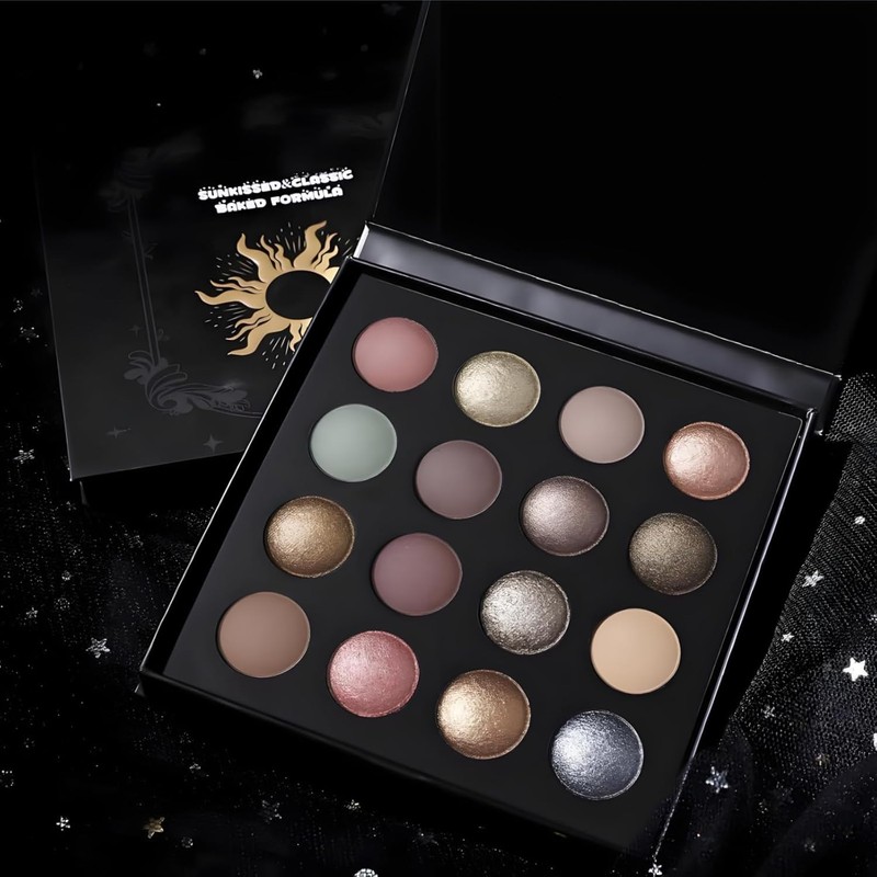 Baked Eye Shadow Makeup Palette, 16 Colors, High Color, Long