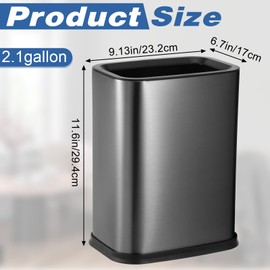 Ptwola Small Bathroom Trash Can, 2.1 Gal Modern Metal Wastebasket with Removable Inner Bucket Matte Black Stainless Steel Office Garbage Bin for Home Bedroom Laundry Toilet Kitchen Rv Under Sink