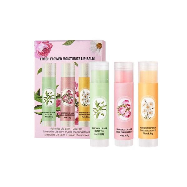 Lip Balm Set 3PCS Lip Balm Gift Set Tea, Chamomile,