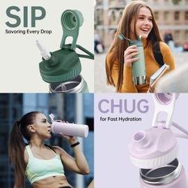 magcheer 24oz Insulated Water Bottle with Straw | Double-Wall Vacuum Stainless Steel, Wide Mouth Design, Leak-Proof Reusable Bottle for Gym, Sports & Daily Hydration - Pink