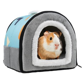 Pet Soft Guinea Pig Hideout, Washable Bunny Bed Cozy Small Animals House Cave for Rabbits Hamster Rats Chinchilla (Blue&Grey)