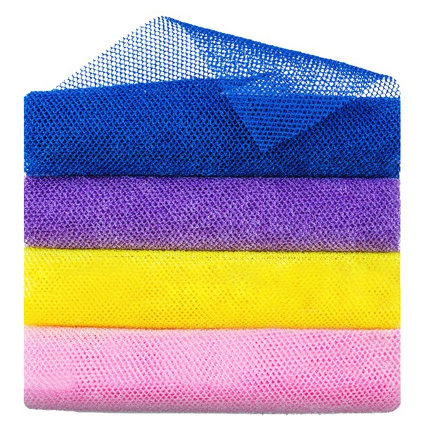 Gritbean 4Pcs African Bath Sponge – Stretchable Nylon African net, 80x30cm – Odourless & Washable – Men & Women Exfoliating Net for Daily Use – Yellow, Pink, Purple & Blue