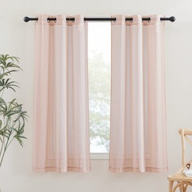 NICETOWN Pink Curtains for Girls Bedroom, Decorative Grommet Flax Linen Semitransparent Casual Window Drapes Privacy with Light Filtering for Bedroom, Dusty Blush, W36 x L63, 2 Pieces