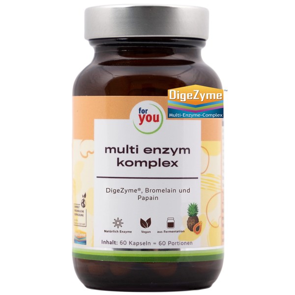 Multi-enzyme complex, natural digestive enzymes to support intestinal activity, multi-enzyme by DigeZyme® made by fermentation + enzymes from pineapple & papaya, bromelain & papain