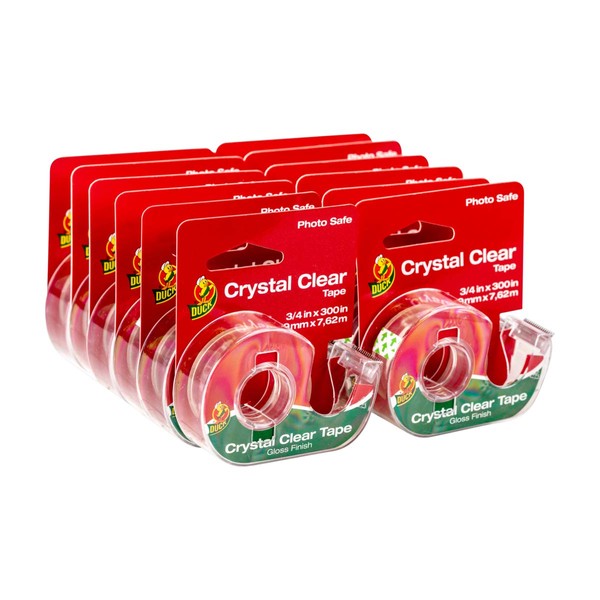 Duck Brand Duck Crystal Clear Tape, 12 Rolls with Tape Dispensers, Each Roll 3/4-Inch x 300-Inch (286161)