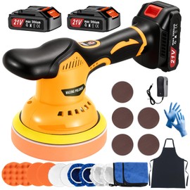 Cordless Car Buffer Polisher, 6 Inch Orbital Polisher Kit with 2x21V Batteries & 21 PCS Attachments, 8-Speed Variable Max 6000RPM Buffer for Car Detailing, Polishing, Waxing, Scratch Removing