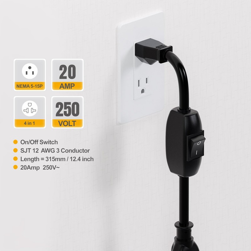 Heavy Duty On/Off Switch Extension Cord 12-AWG 15A Household Plug
