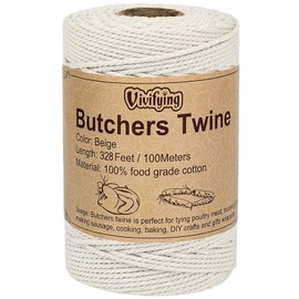 Vivifying Butchers Twine, 328 Feet 2mm Food Safe Cotton Bakers String for Tying Meat, Making Sausage, Trussing Turkey, Roasting, Cooking and Packing(Beige)