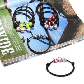 120 Pieces Baseball Beads Acrylic Sports Beads with Big Hole and 4.37 Yards Waxed Cord for Bracelets Necklaces Earrings Hair Ties Keychains Craft Making