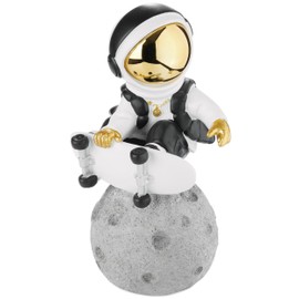 BRUBAKER Decorative Astronaut Skateboarder on the Moon 24 cm Spaceman Space Figure with Skateboard, Chrome-plated Helmet and Golden Chain - Hand-Painted Statue - Gold, White and Black