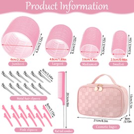 obeoby obeoby 50 Pcs in 1 Pack 4 Sizes Hair Rollers with Gift Makeup Bag, 24 Pcs Rollers Hair Curlers Self Grip Hair Rollers with 24 Pcs Hair Clips, Comb, 25/36/48/60 mm Curlers for Volume Medium Long Hair