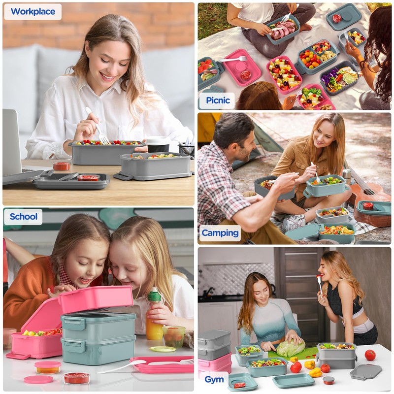 WayEee Lunch Box Adults,2190ml Large Capacity Bento Lunch Box with