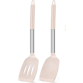 U Chef Set de 2 Espátulas de Cocina de Silicona Ranuradas Antiadherentes y Resistentes al calor, Sin BPA, Utensilios de cocina para Cocinar Hornear y Mezclar (Beige)