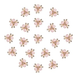 PATIKIL 20PCS Pink Pearl Flower Buttons, Rhinestone, ABS, Alloy, Flat Back, Wedding, Party, Crafts