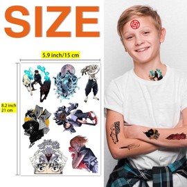Babymiu Anime JJK Temporary Tattoo（8 Sheets) Gifts Anime Decor Merch Cosplay Temporary Tattoos Cartoon Stickers Decal Party Favors Supplies for Teens Adult Man