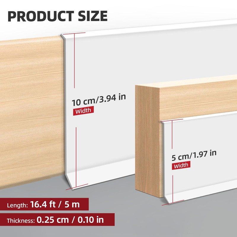 JSIWOTH 16.4Ft Vinyl Baseboard Molding Trim, Flexible Peel and Stick