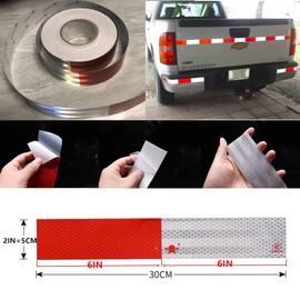 EZtar Reflective Tape 2" X 150 Feet Red/White High Intensity Safety Caution Warning Grade Self-Adhesive Waterproof Conspicuous Trailer Reflector - for Cars,Trucks,Trailers,Boats,Signs,Helmet,Mailbox