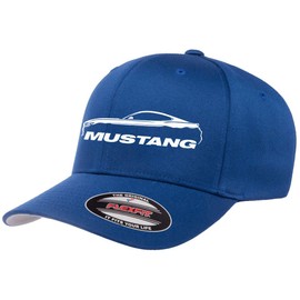 2015-20 Ford Mustang Coupe Classic Outline Design Flexfit 6277 Athletic Baseball Fitted Hat Cap Royal L/XL