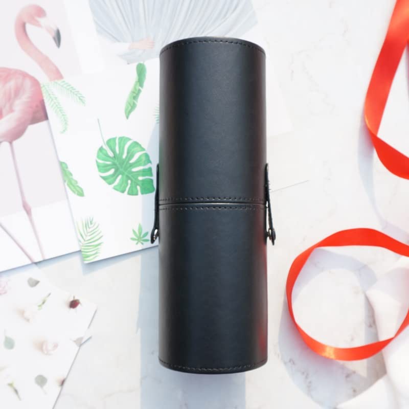 Black Empty PU Leather Makeup Brush Holder with Lid Travel