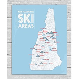 New Hampshire Ski Resorts Map 11x14 Print (White & Light Blue)