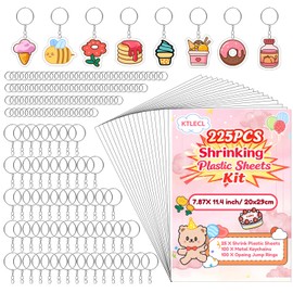 KTLECL 225PCS Shrinky Dink Kit for Kids, Shrinky Dink Sheets & Shrink Plastic Sheets Kit with 25 Shrinky Dink Paper (7.87 x 11.4in), Keychain Making Kit with 100 Keychains & Rings, DIY Crafts for Kids