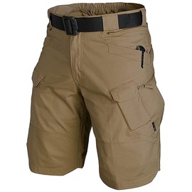 YAXHWIV Mens Tactical Shorts 11" Waterproof Hiking Fishing Breathable Quick Dry Cargo Short Shorts Regular(NO Belt), Brown, Small