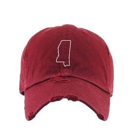Mississippi Map Outline Dad Vintage Baseball Cap Embroidered Cotton Adjustable Distressed Dad Hat Maroon