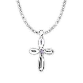 Birthstone Swirl Cross Sterling Silver Pendant - June, with 18 inches Sterling Silver Chain